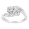 14K White Gold Round and Baguette Diamond Bypass Ring (1/2 cttw, H-I Color, I1-I2 Clarity) - Ring Size 6