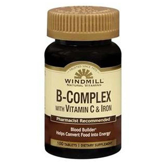 Windmill® Vitamin B-Complex with Vitamin C & Iron - Energy & Vitality - 100 Tablets