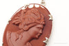Antique Large Carved Stone Lady Cameo Sterling Silver Necklace