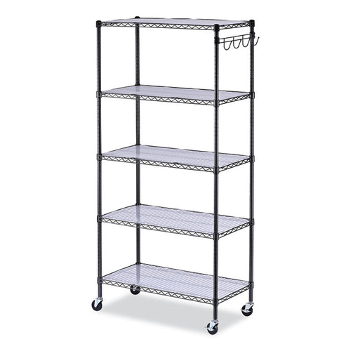 Alera® 5-Shelf Wire Shelving Kit with Casters & Shelf Liners