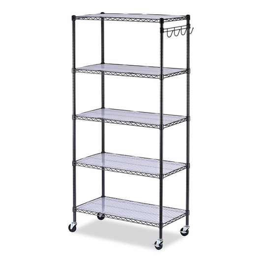 Alera® 5-Shelf Wire Shelving Kit with Casters & Shelf Liners