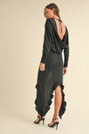 Backless Asymmetric Ruffle Hem Dress – Elegant Backless Dress, Asymmetric Dress, Ruffle Hem Dress, Sexy Evening Dress, Statement Dress For Special Occasions