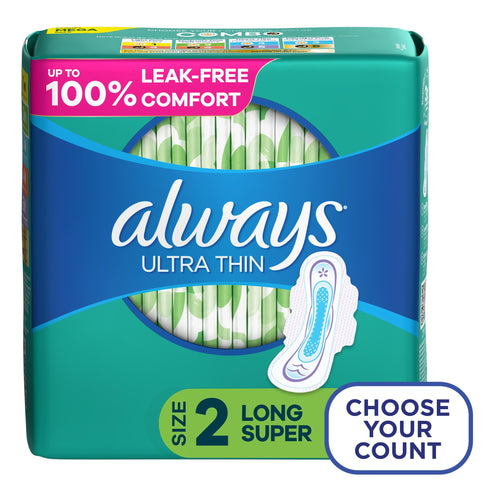 Always Ultra Thin Pads Unscented with Wings Long Absorbency; Size 2 58 Ct EasyOptionXY LLC