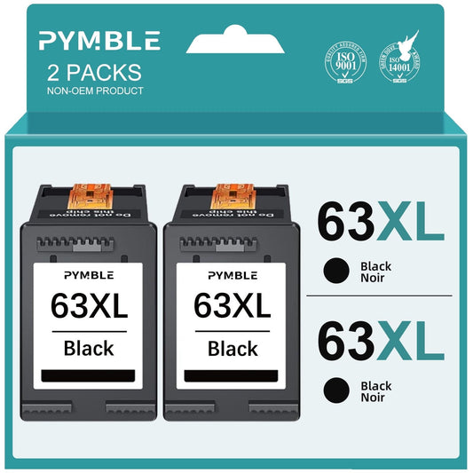 63 Ink Cartridges for HP 63XL Black Ink Cartridges Printer Ink HP 63 work with HP Officejet 3830 4650 5255 5200 5258 Envy 4520 4655 4512 Ink Printer (2 Black) EasyOptionXY LLC
