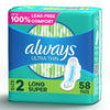 Always Ultra Thin Pads Unscented with Wings Long Absorbency; Size 2 58 Ct EasyOptionXY LLC