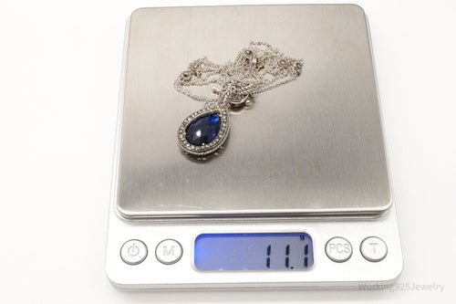 Designer Judith Jack Blue Stone Marcasite Sterling Silver Necklace