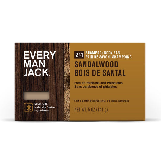 Every Man Jack Sandalwood Mens 2-in-1 Bar Soap - Wash and Shampoo for All Skin Types - 5oz EasyOptionXY LLC