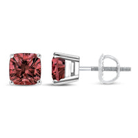 14K White Gold 1 1/2 Cttw Lab Grown Pink Cushion 4-Prong Set Classic Diamond Solitaire Stud Earrings (Pink Color, VS1-VS2 Clarity)