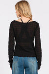 Mittoshop Lettuce Hem Boat Neck Long Sleeve Blouse