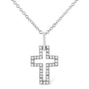 .925 Sterling Silver 1/10 cttw Pave-Set Round-Cut Diamond Open Cross 18" Pendant Necklace (I-J Color, I1-2 Clarity)