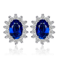 JewelryPalace Princess Diana Kate Middleton Class Gemstone Birthstone Cleated Sapphire Simulated Emerald Stud Earrings for Women 14k Gold Plated 925 Sterling Silver Earrings for Women Earings Set