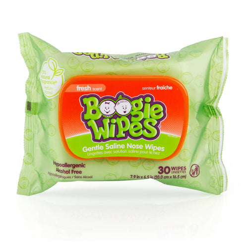 Boogie Wipes Gentle Saline Baby Nose Wipes, Fresh Scent, Natural Saline for Mucus & Congestion, 30 Count