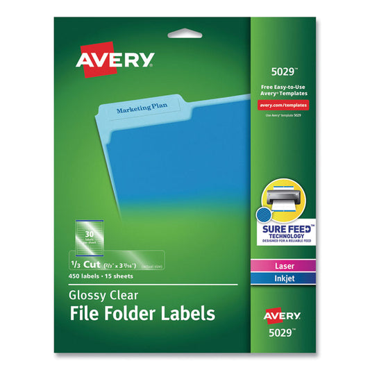 Avery® Clear Permanent File Folder Labels with Sure Feed® Technology