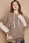 POL Floral Patchwork Distressed Drawstring Hoodie