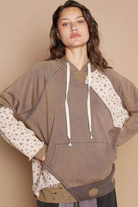 POL Floral Patchwork Distressed Drawstring Hoodie