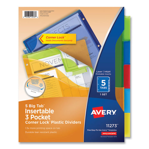 Avery® Insertable Big Tab™ Plastic Three-Pocket Corner Lock® Dividers