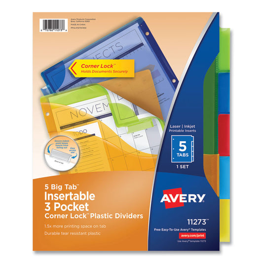 Avery® Insertable Big Tab™ Plastic Three-Pocket Corner Lock® Dividers