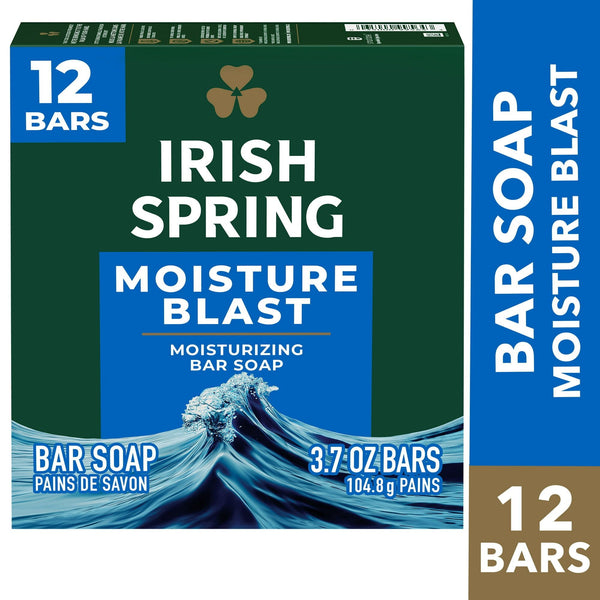 Irish Spring Moisture Blast Bar Soap for Men, Moisturizing Bar Soap, 12 Pack, 3.7 Oz Soap Bars EasyOptionXY LLC