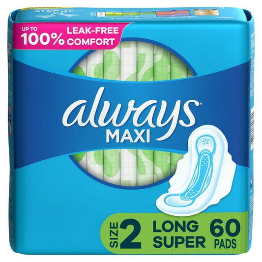 Always Maxi Daytime Pads with Wings Long Unscented; 60 Ct Size 2 EasyOptionXY LLC