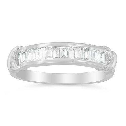 .925 Sterling Silver 1/2 Cttw Baguette Cut Diamond Channel Set X-Station Wedding Ring (H-I Color, I1-I2 Clarity) - Size 6-1/2
