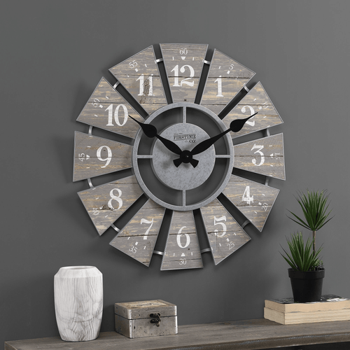 FirsTime & Co. Gray Numeral Windmill Wall Clock, Farmhouse, Analog, 24 x 2 x 24 in EasyOptionXY LLC