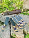 Best Knife Block Set – 13" Forged Stainless Steel Chef Knife with Olivewood & Epoxy Resin Handle + Leather Sheath