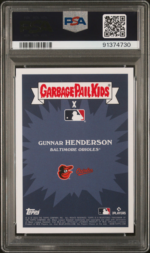 Graded 2023 Topps Garbage Pail Kids Gunnar Henderson #25B Hungry Henderson Rookie RC Baseball Card PSA 10 Gem Mint