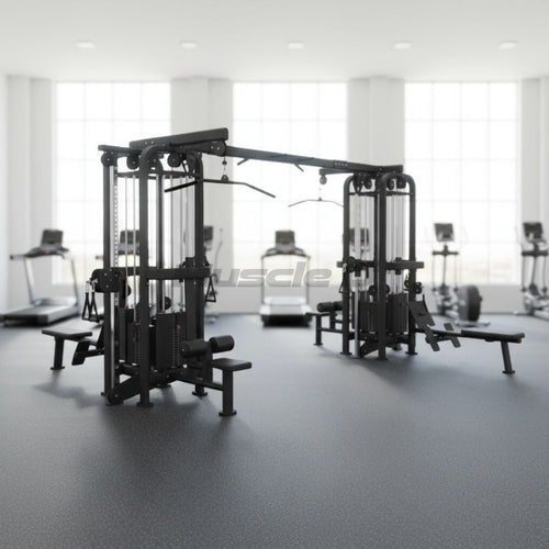 8 Stack Megatron Standard Jungle Gym - 2 Colors - Muscle D Fitness - Black/Silver, Lat Pulldown, Pull-up, Low Row, Single/Double Pulleys