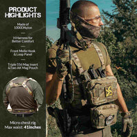 Votagoo Tactical Chest Rig，Molle Modular Micro Fight Chest Rigs Adjustable&Detachable with 5.56/7.62 Magazine Pouch