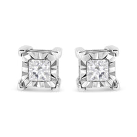 .925 Sterling Silver 1/2 Cttw Miracle Set Princess-cut Diamond Solitaire Stud Earrings (I-J Color, SI1-SI2 Clarity)