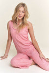 ADORA Ribbed V-Neck Wide Leg Jumpsuit with Pockets
