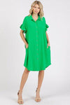 Mittoshop Button Down Flounce Sleeve Dress with Pockets