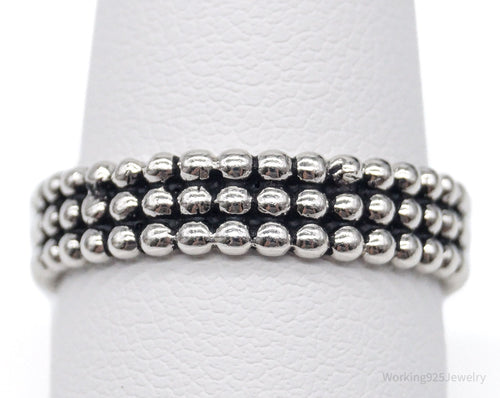 Vintage Triple Beaded Row Style Sterling Silver Band Ring - Size 9
