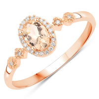0.48 Carat Genuine Morganite and White Diamond 10K Rose Gold Ring