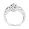 10K White Gold Ring 3/4 Cttw Round and Baguette-Cut Diamond Bypass Ring (H-I Color, I2-I3 Clarity) - Size 6