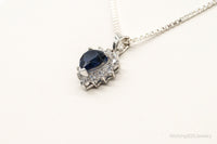 Blue Lab Sapphire Cubic Zirconia Heart Sterling Silver Necklace