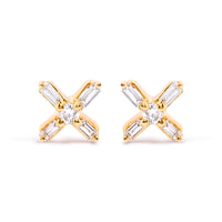 10K Yellow Gold 1/10 Cttw Round and Baguette Diamond Criss Cross X Stud Earring (H-I Color, I1-I2 Clarity)