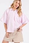 Mittoshop Button Down Striped Puff Sleeve Shirt