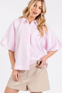 Mittoshop Button Down Striped Puff Sleeve Shirt