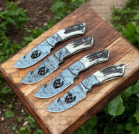 Custom Handmade Guthook Hunter Knife | Damascus Steel & Stag Horn Handle
