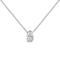 14K White Gold 1/5 Cttw Pear Shape Solitaire Diamond 18" Pendant Necklace (G-H Color, VS2-SI1 Clarity)
