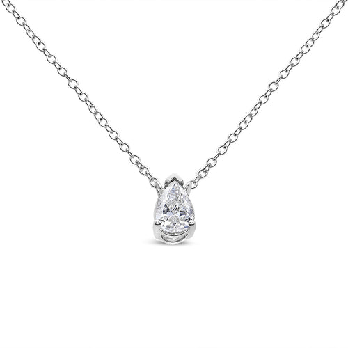 14K White Gold 1/5 Cttw Pear Shape Solitaire Diamond 18" Pendant Necklace (G-H Color, VS2-SI1 Clarity)