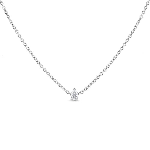 14K White Gold 1/10 Cttw Pear Shape Lab Grown Diamond Solitaire Pendant Necklace (F-G Color, VS2-SI1 Clarity)
