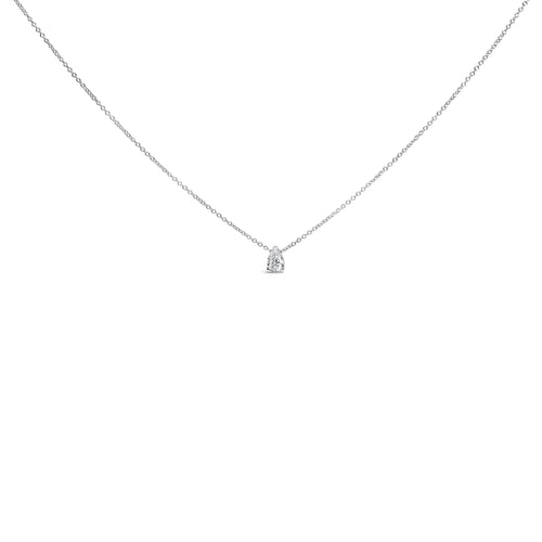 14K White Gold 1/10 Cttw Pear Shape Lab Grown Diamond Solitaire Pendant Necklace (F-G Color, VS2-SI1 Clarity)