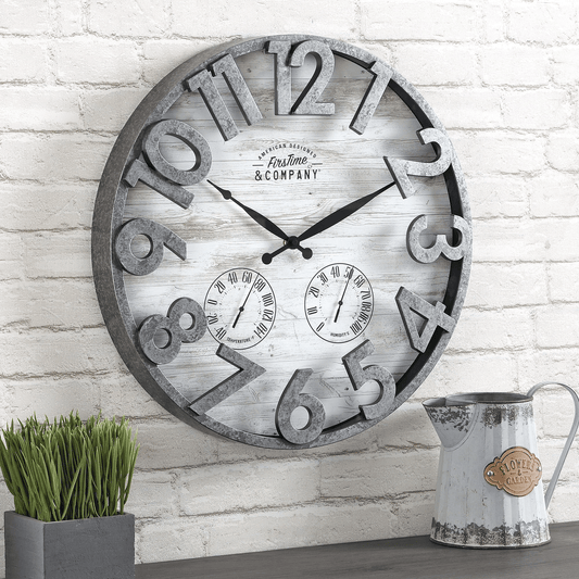 FirsTime & Co. Dark Silver Shiplap Outdoor Wall Clock, Farmhouse, Analog, 18 x 2.5 x 18 in EasyOptionXY LLC