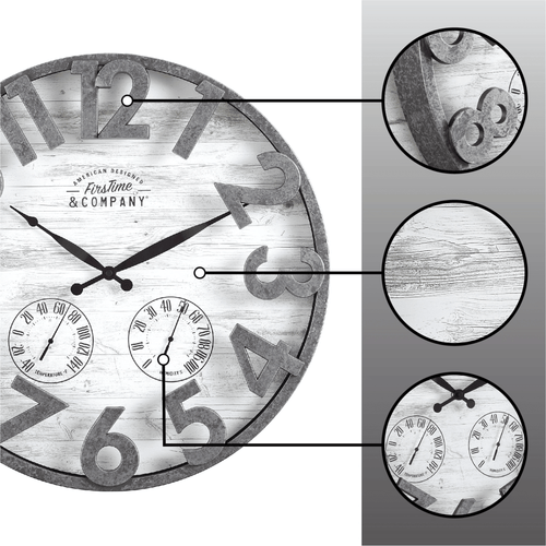 FirsTime & Co. Dark Silver Shiplap Outdoor Wall Clock, Farmhouse, Analog, 18 x 2.5 x 18 in EasyOptionXY LLC
