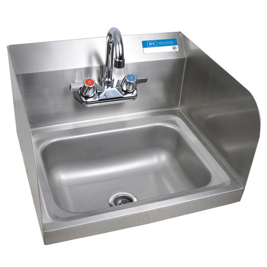BK Resources Stainless Steel Hand Sink with Side Splashes & Faucet