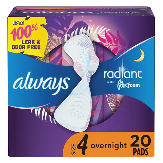 Always Radiant Overnight Pads with Wings Scented; Size 4 20 Ct EasyOptionXY LLC