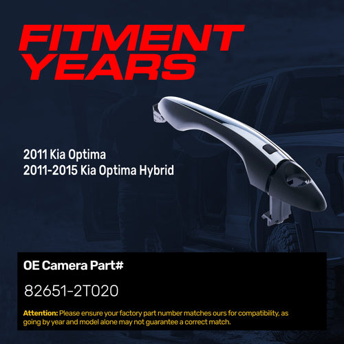 Exterior Door Handle Black/Chrome Replacement for Kia Optima (2011), Optima Hybrid (2011-2015) OE Part # 82651-2T020 | Front Left Driver Side