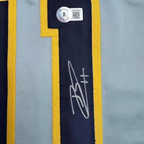 Framed Autographed/Signed Jackson Chourio 35x39 Milwaukee Grey Baseball Jersey Beckett BAS COA